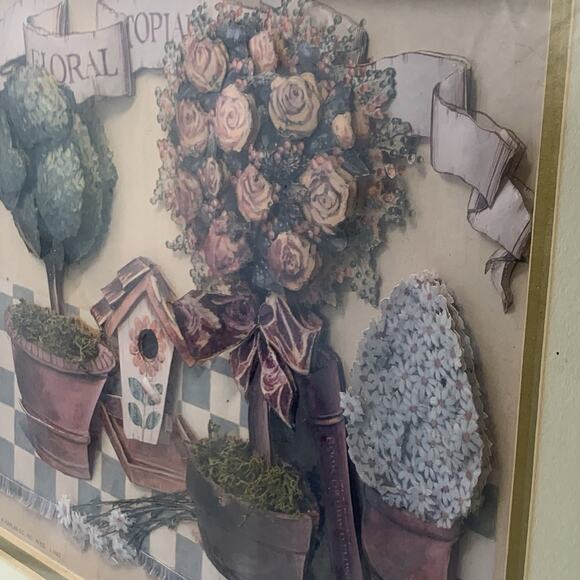 Gloria Eriksen Floral Topiary Art Dimensional Framed 3D Vintage 1997 - Picture 2 of 15